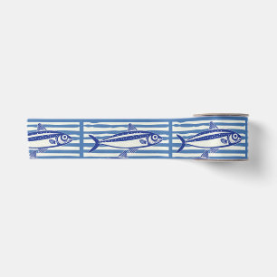 Ruban En Satin Bleu et blanc Sardines Grandes
