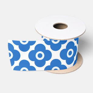 Ruban En Satin Bleu et blanc simple motif floral rétro floral