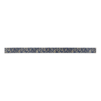 Ruban En Satin Bleu et or Abstrait Art Déco Motif Feuille
