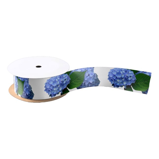 Ruban En Satin Bleu Hydrangée Fleurit Verdure (Bobine)