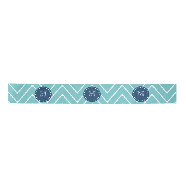 Ruban En Satin Bleu marine, motif turquoise | de Chevron votre (Devant)