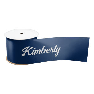 Ruban En Satin Bleu marine Nom personnalisé écriture école