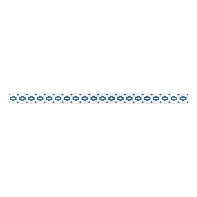 Ruban En Satin Bleu Océan et Blanc : Geometriana (Devant)