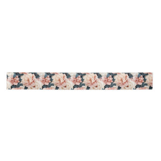 Ruban En Satin Bleu rose Élégant motif floral Blush