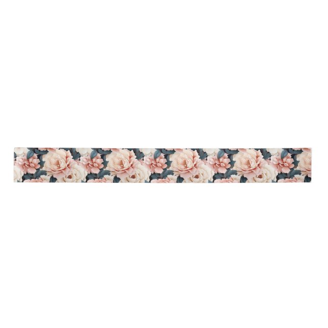 Ruban En Satin Bleu rose Élégant motif floral Blush (Devant)