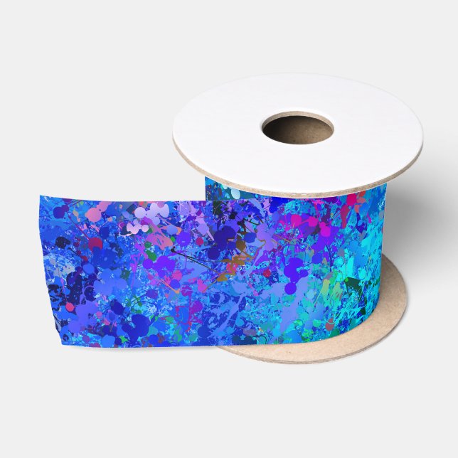 Ruban En Satin Bleu rose Turquoise gouttes Splash Abstraction (Bobine)