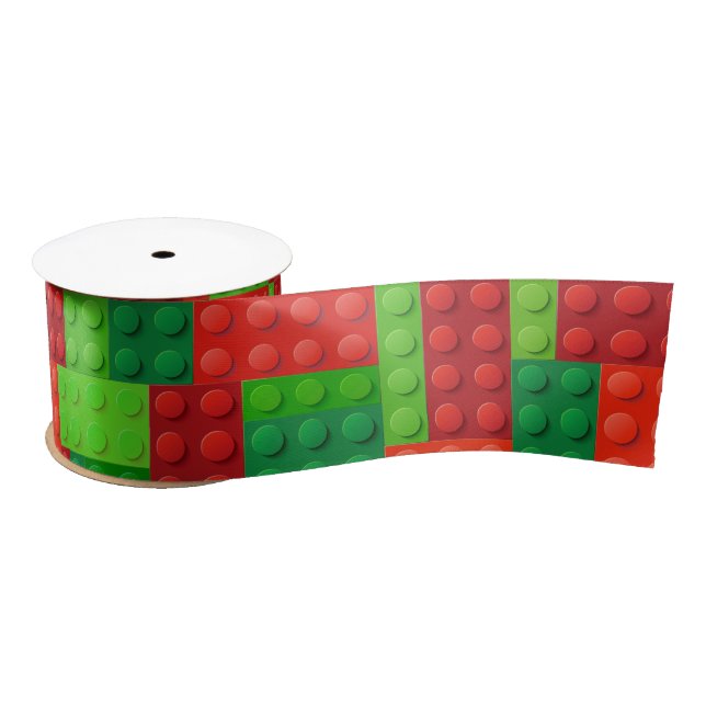 Ruban En Satin Blocs de briques de construction rouge et verte |  (Bobine)