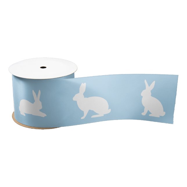 Ruban En Satin Blue And White Bunny Silhouettes Cute Easter (Bobine)