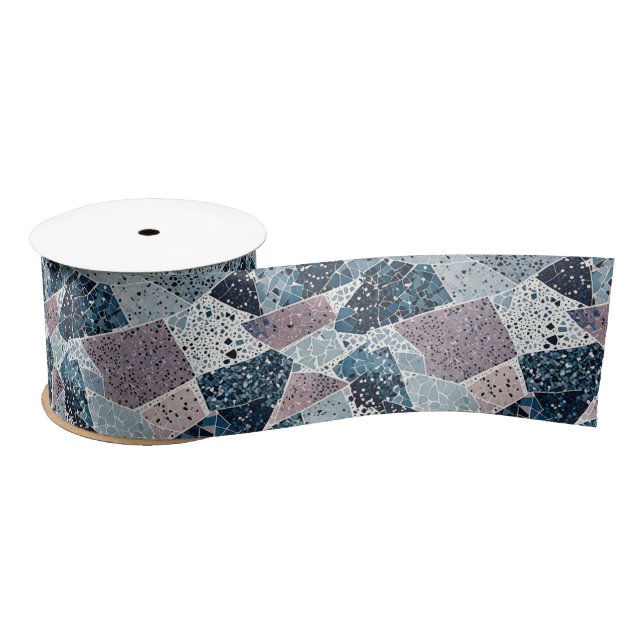 Ruban En Satin Blue et Mauve Abstrait Terrazzo Design (Bobine)