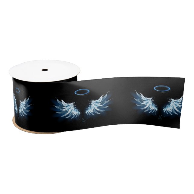 Ruban En Satin Blue Glowing Angel Wings on black background (Bobine)