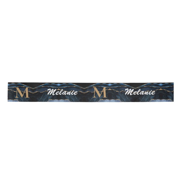Ruban En Satin Blue Gold Glitter Ribbon Your Name and Letter (Devant)