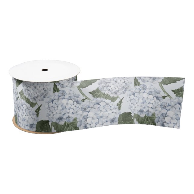 Ruban En Satin Blue Hydrangea Garden Floral  (Bobine)