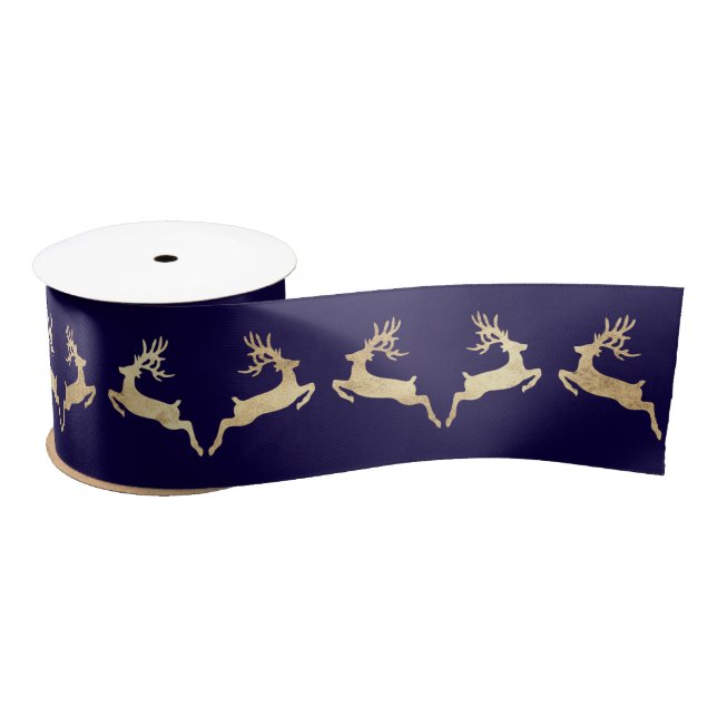 Ruban En Satin Blue Marine Golden Noël vacances Reindeer (Bobine)