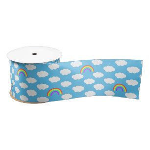 Ruban En Satin Blue Sky Clouds Rainbow Motif