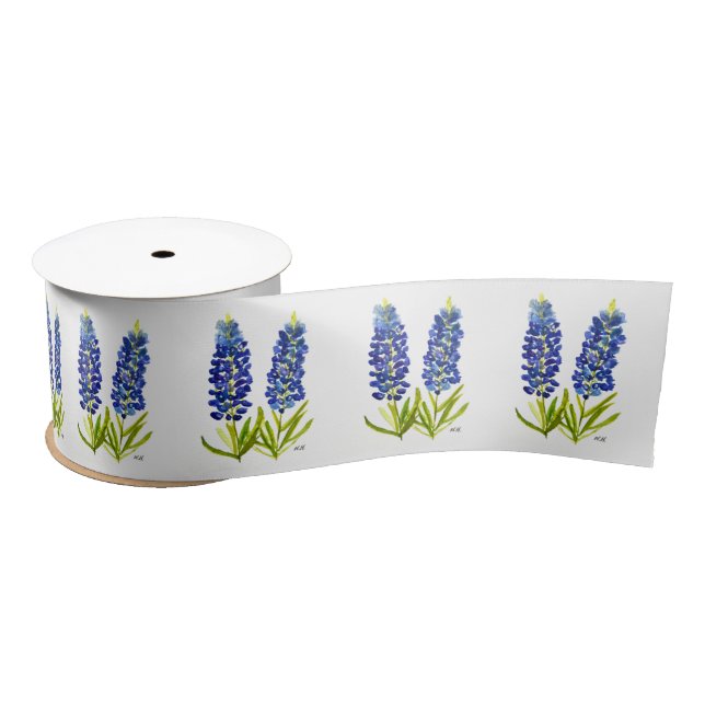 Ruban En Satin Bluebonnets Texas State Flowers Motif Aquarelle (Bobine)