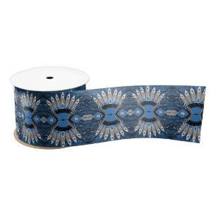 Ruban En Satin Boho Blue Feather Abstrait Motif graphique