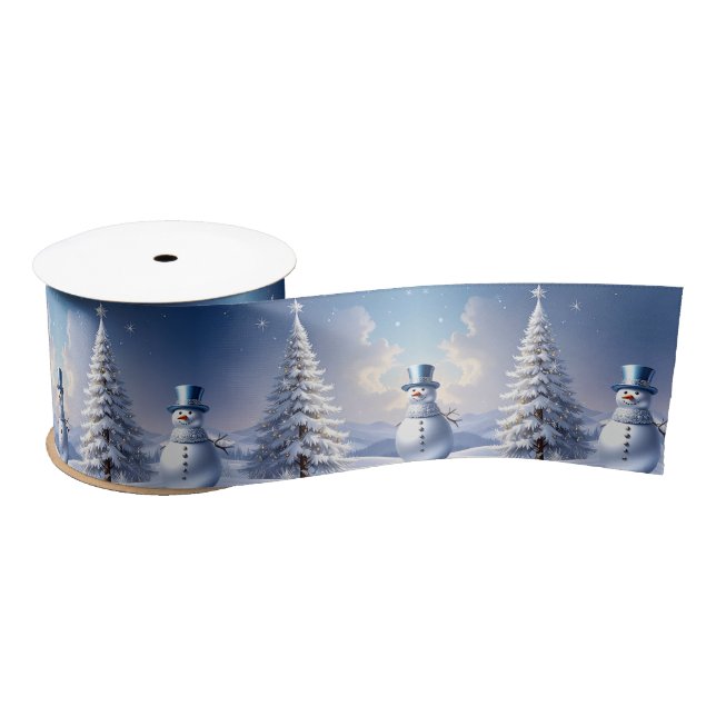Ruban En Satin Bonhomme de neige chapeau bleu sapin de Noël fête  (Bobine)