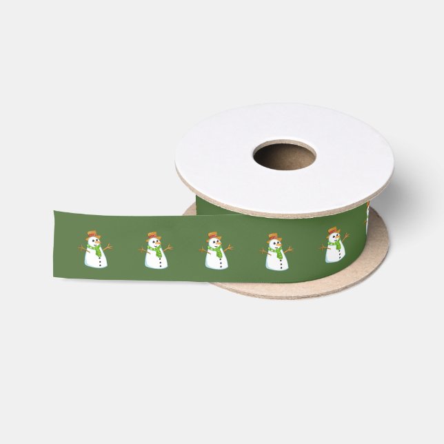 Ruban En Satin Bonhomme de neige vert (Bobine)