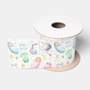 Ruban En Satin Bonjour Bébé – Annonce de naissance à l'aquarelle