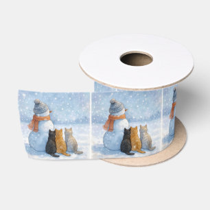 Ruban En Satin Bonshommes de neige et chats dans un champ enneigé