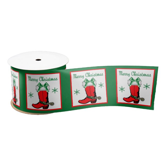 Ruban En Satin Boot Cowboy avec Sucres de canne Joyeux Noël (Bobine)