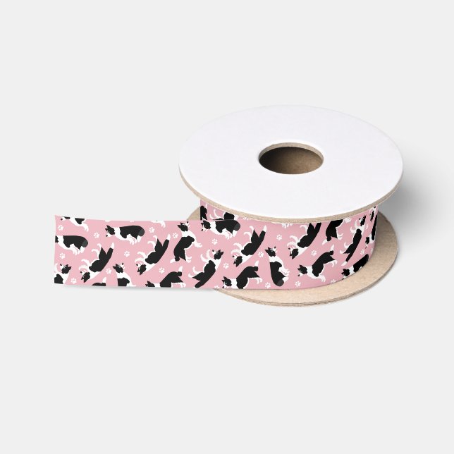 Ruban En Satin Bordure Collie et ruban satin Empreinte de patte (Bobine)