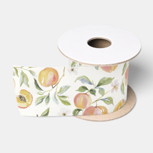 Ruban En Satin Botanique de pêche feuillue à l'aquarelle mignonne