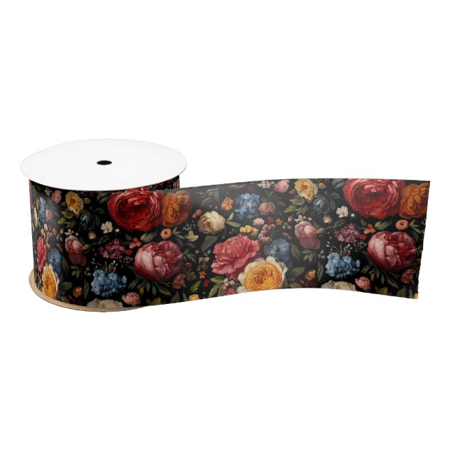 Ruban En Satin Botanique Noire Floral Moody Baroque Antique Néerl (Bobine)