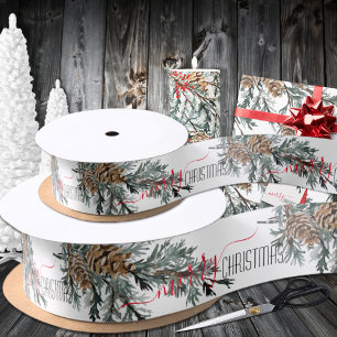 Ruban En Satin Boughs Cones Joyeux Noël