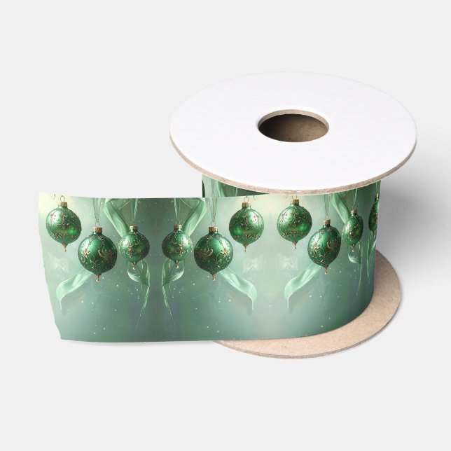 Ruban En Satin Boule de Noël verte satinée de fêtes (Bobine)