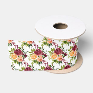 Ruban En Satin Bourgogne d'automne et floral orange
