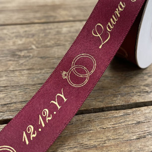 Ruban En Satin Bourgogne Or Anniversaire Nom Date Personnalisé
