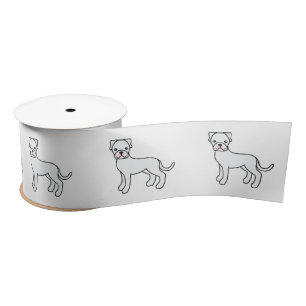 Ruban En Satin Boxer Blanc Chien de Dessin Animé Mignon