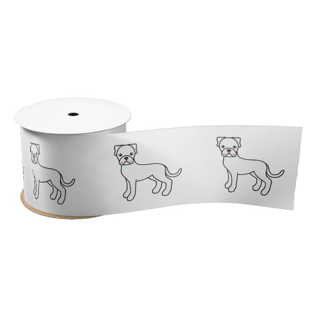 Ruban En Satin Boxer Blanc Chien de Dessin Animé Mignon (Bobine)