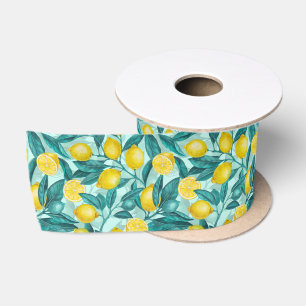 Ruban En Satin Branches de citron bleu et jaune