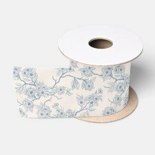 Ruban En Satin Branches de fleurs de cerisier en bleu et blanc ca