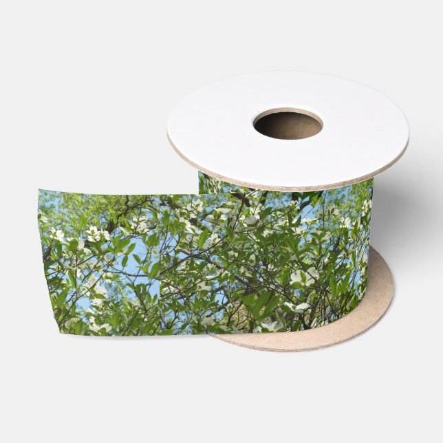 Ruban En Satin Branches de fleurs de cornouiller, arbres printani (Bobine)