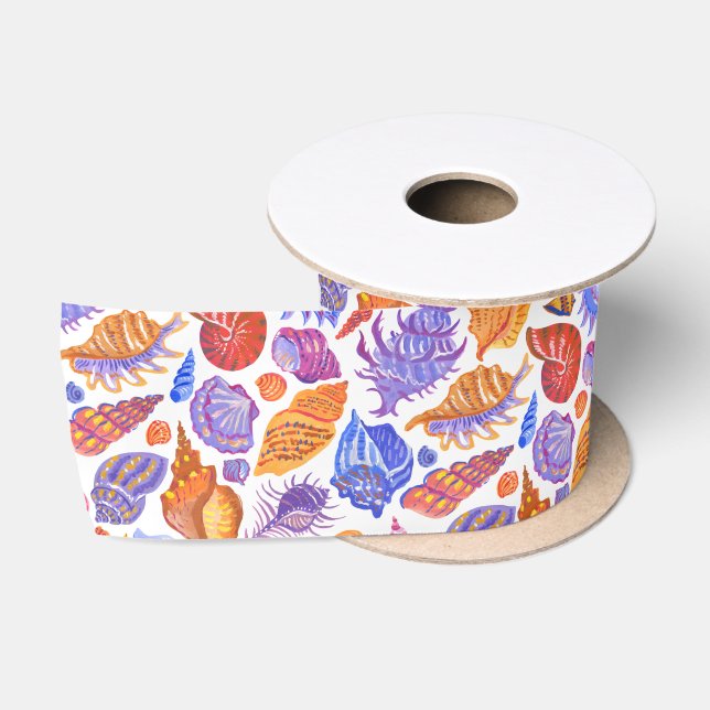 Ruban En Satin Bright tropical seashell, main-drawn (Bobine)