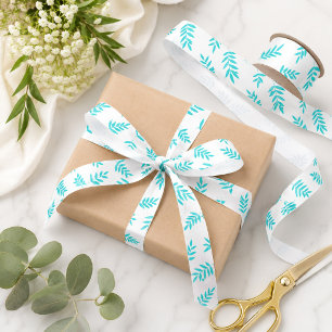 Ruban En Satin Brise botanique turquoise moderne à motif de feuil