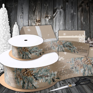 Ruban En Satin Brochure Rustique Kraft Juniper Branch Cones Joyeu