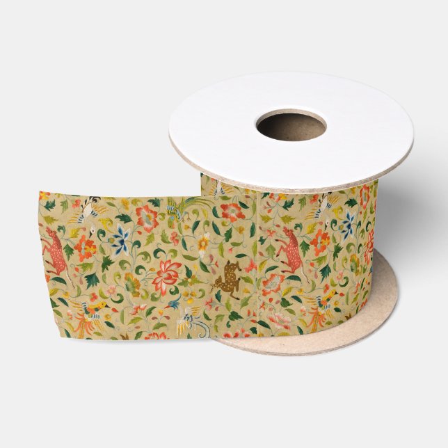Ruban En Satin Broderie animale vintage en crewel : Tapisserie an (Bobine)