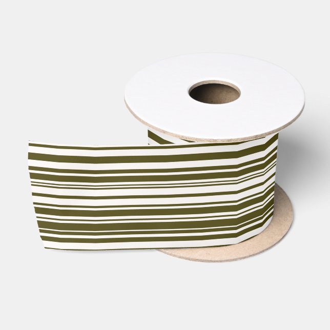 Ruban En Satin Bronze Olive Green Horizontal Stripes Motif (Bobine)