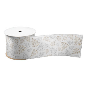 Ruban En Satin Brown et Argent Elegant Arbres de Noël Motif