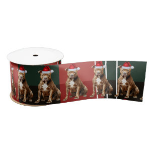 Ruban En Satin Brown Pit Bull Red Green Plaid Fundy Chien Noël