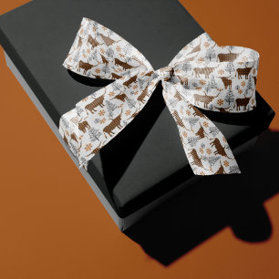 Ruban En Satin Brûlé Orange Buffalo Plaid Longhorn Motif