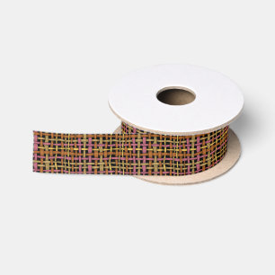 Ruban En Satin Brûlon tissé graphique rose naturel