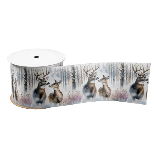 Ruban En Satin Buck and Doe In Winter Woods (Bobine)