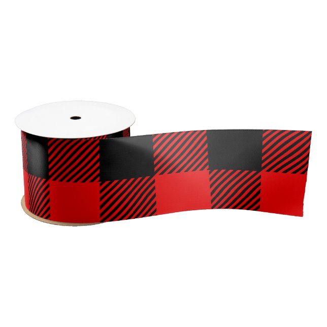 Ruban En Satin Buffalo Check Rouge et Noir Lumberjack Plaid Decor (Bobine)