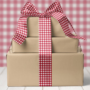 Ruban En Satin Buffle Rouge et Blanc Planté Noël