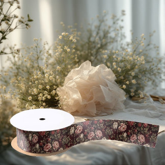 Ruban En Satin Burgundy Chinoiserie Christmas Romantic Floral Art